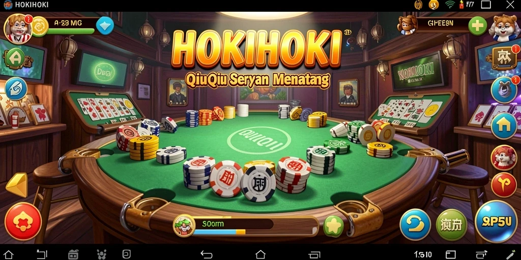 Tampak layar gameplay seru HOKIHOKI dengan kartu QiuQiu.