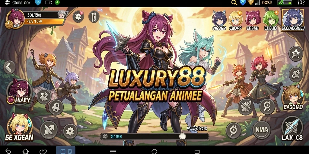 Tampilan gameplay LUXURY88 yang penuh warna dan karakter menarik.