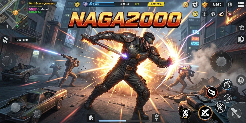 Tangkapan layar gameplay NAGA2000 menunjukkan aksi yang mendebarkan.