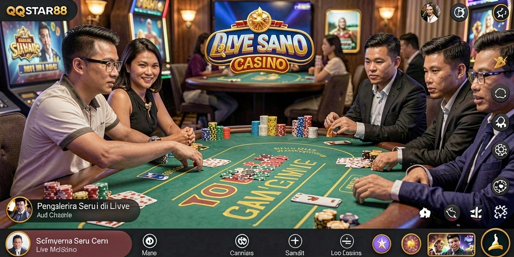 Screenshot utama QQSTAR88 menunjukkan gameplay Live Casino yang seru dan interaktif.