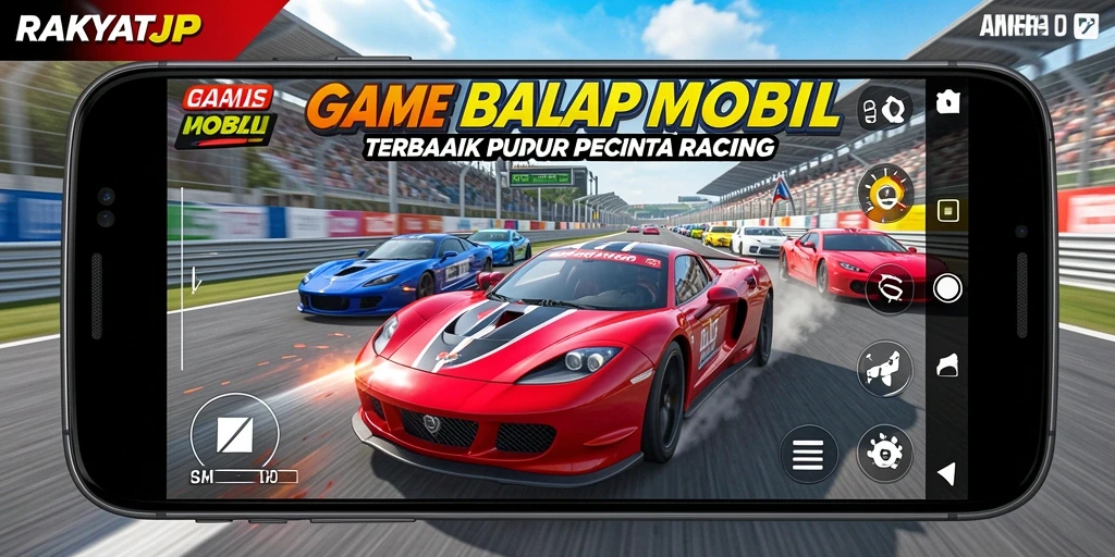 Screenshot gameplay RAKYATJP yang menampilkan balapan seru di lintasan menantang.