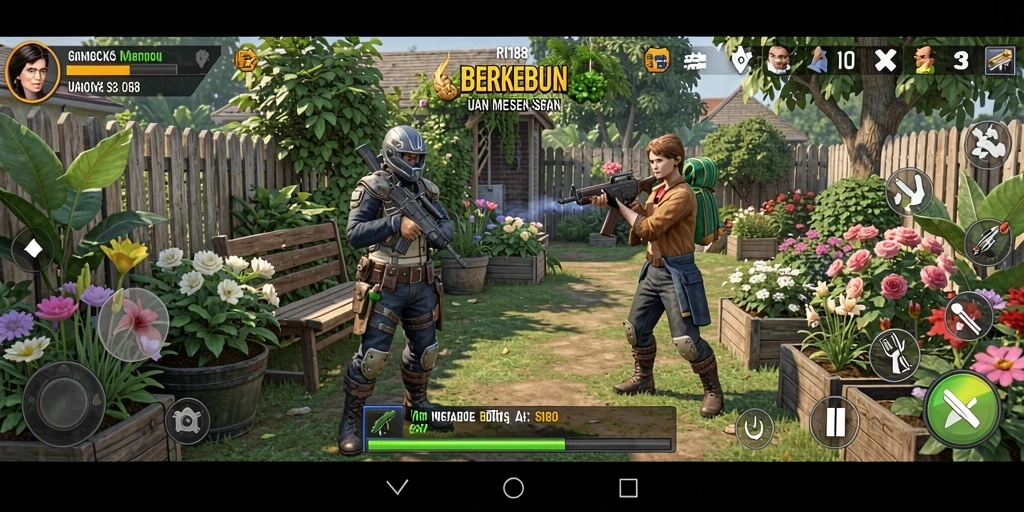 Tampilan gameplay RI188 yang menarik dengan kebun berwarna-warni.