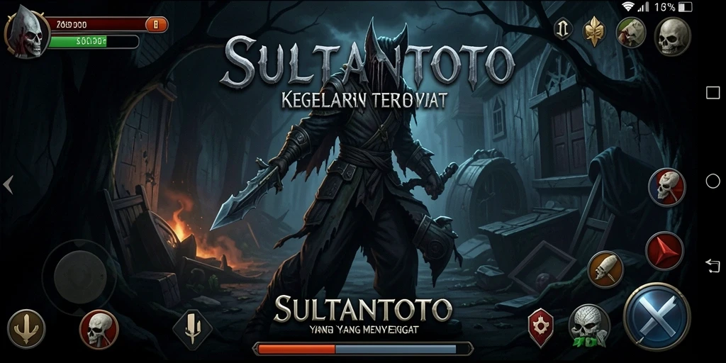Screenshot gameplay SULTANTOTO menampilkan suasana mencekam di kegelapan.