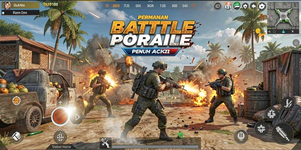 Screenshot utama TKP188 menampilkan aksi gameplay Battle Royale yang mendebarkan.