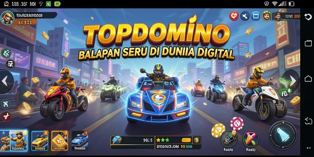 Screenshot gameplay TOPDOMINO yang memperlihatkan aksi balapan yang mendebarkan.